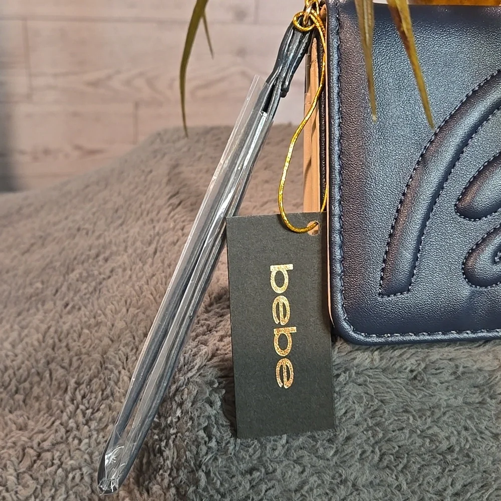 Bebe Louisa Trifold Wristlet Wallet Navy Blue
